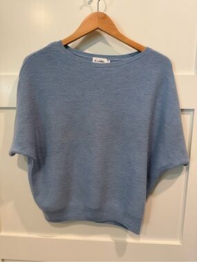 R Label Spring Baby Blue Wool Short Sleeve Dolman pullover Sweater Sz S M